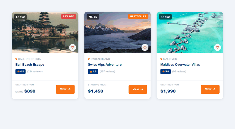 Animated demo of saving packages to a wishlist